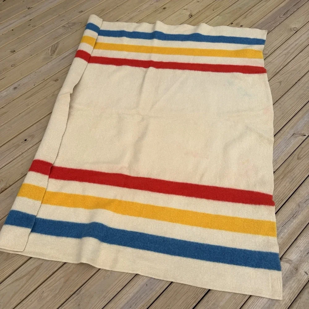 Vintage Orr Felt & Blanket Co Orrlaskan 100% Wool 3 Striped Blanket 74